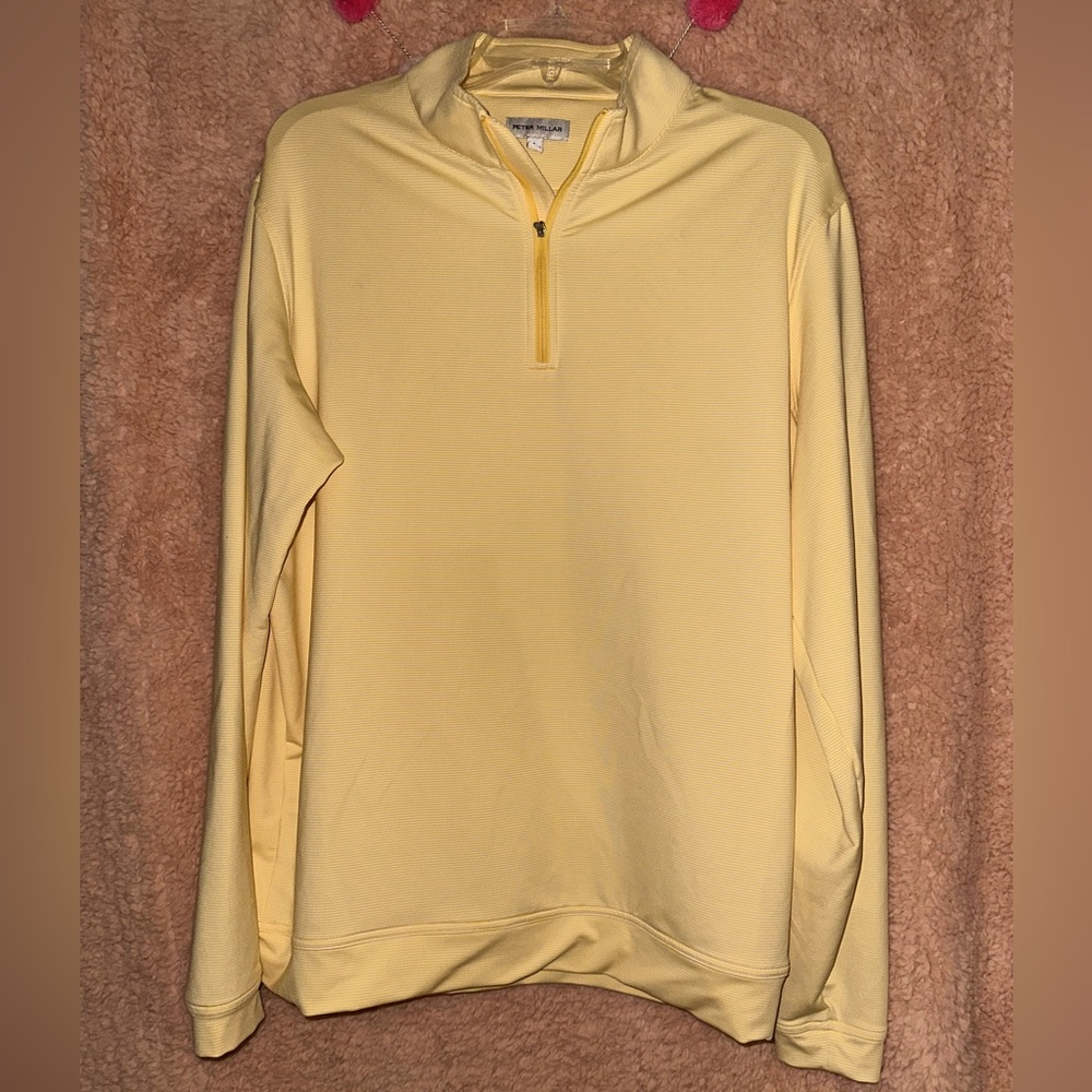 Peter Millar Yellow Striped 1/4 zip performance pullover